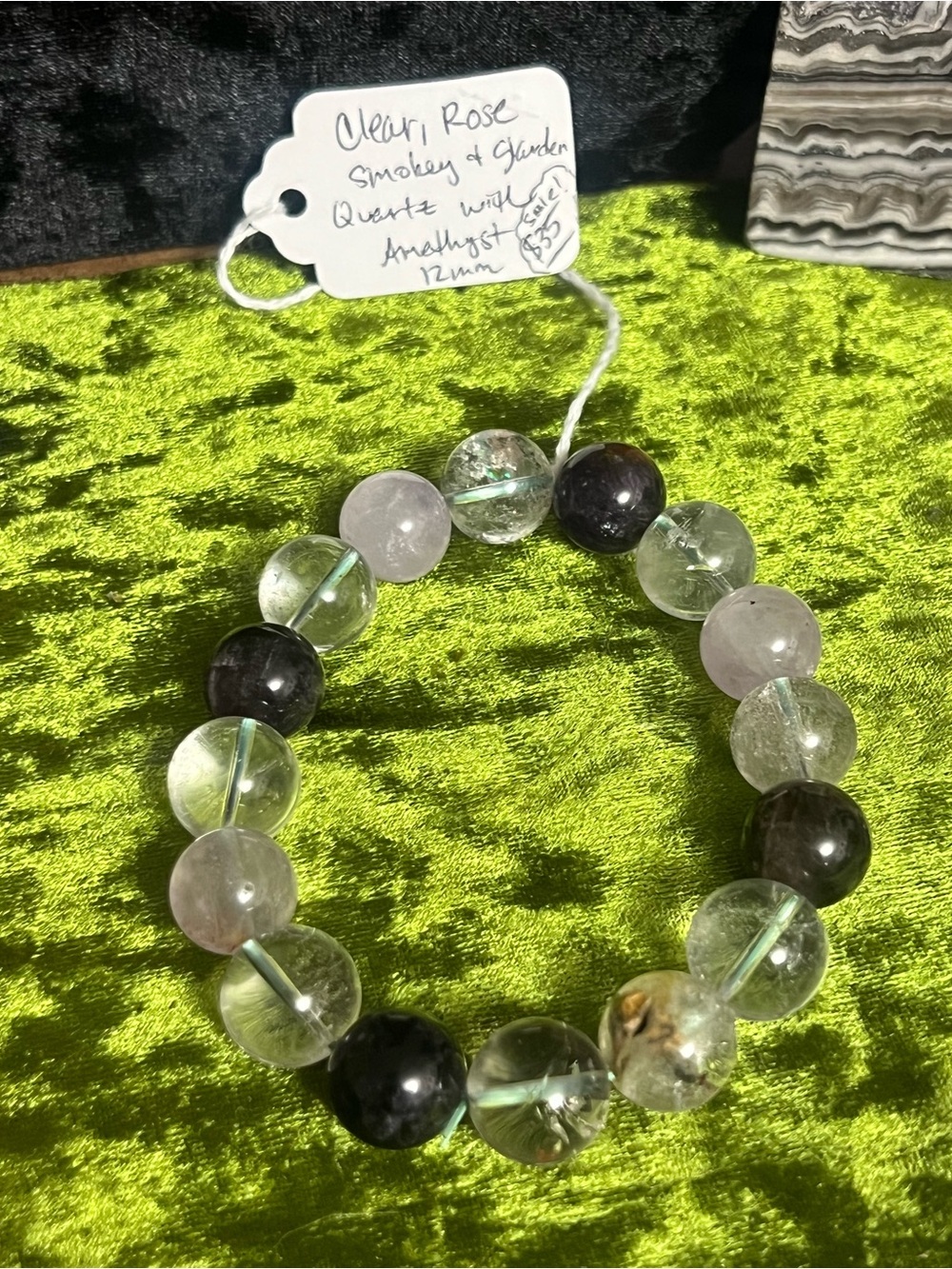 Crystal Bead Stretch Bracelet with Clear & Smokey Quartz and Rose Quartz